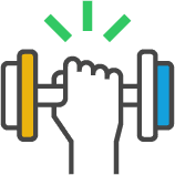Das Icon zeigt eine Hand, die eine Hantel hält.