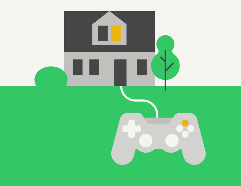 Illustration zu Smart Home mit Haus und Controller