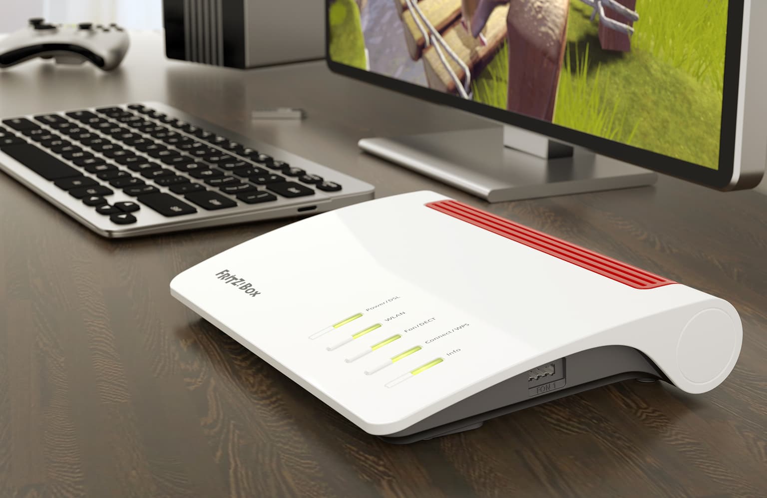 Fritzbox steht auf dem Arbeitstisch Internet