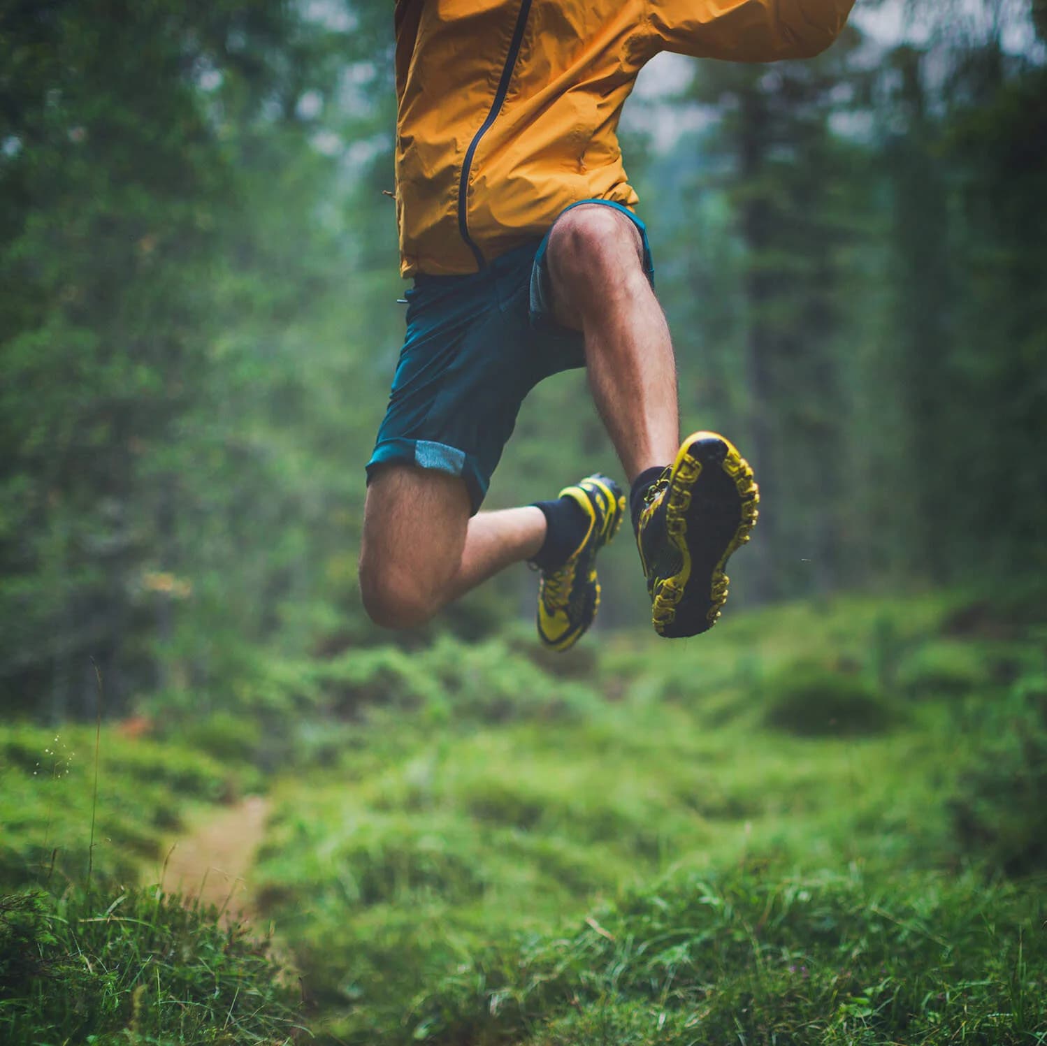 Anschlüsse Leitungswege Mann joggt im Wald und sprin