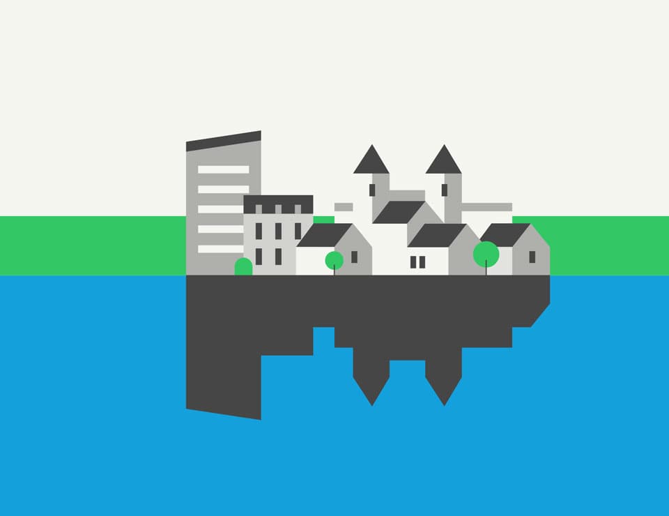 Illustration Back-up. Spiegelung einer Stadt im See