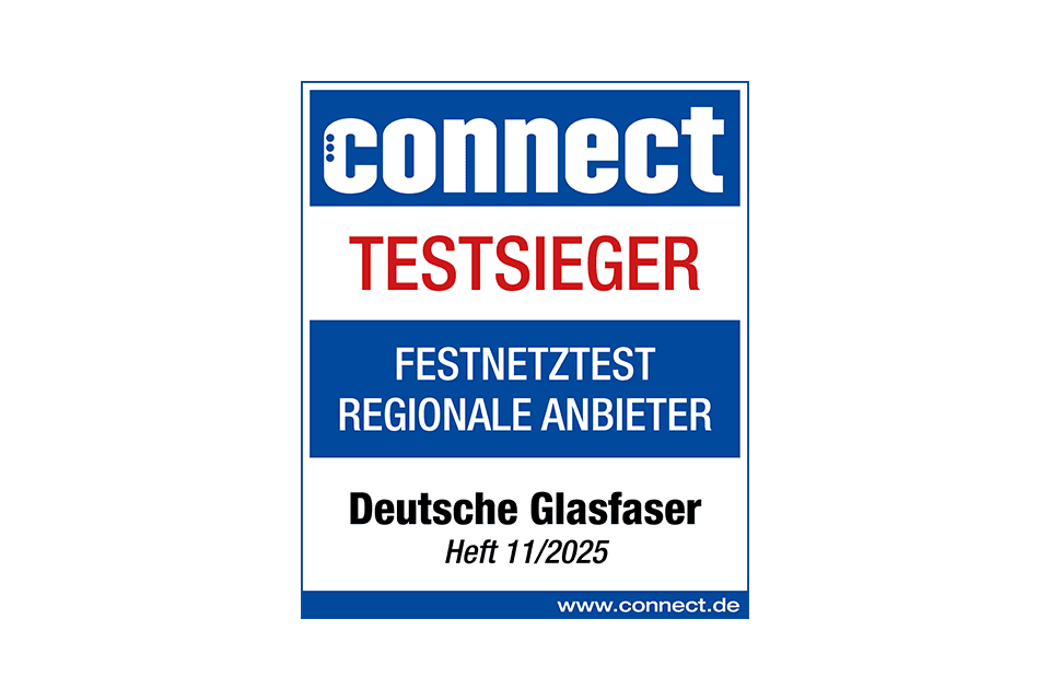 Connect Testsieger-Siegel für Deutsche Glasfaser im Festnetztest für regionale Anbieter, Heft 11/2025.