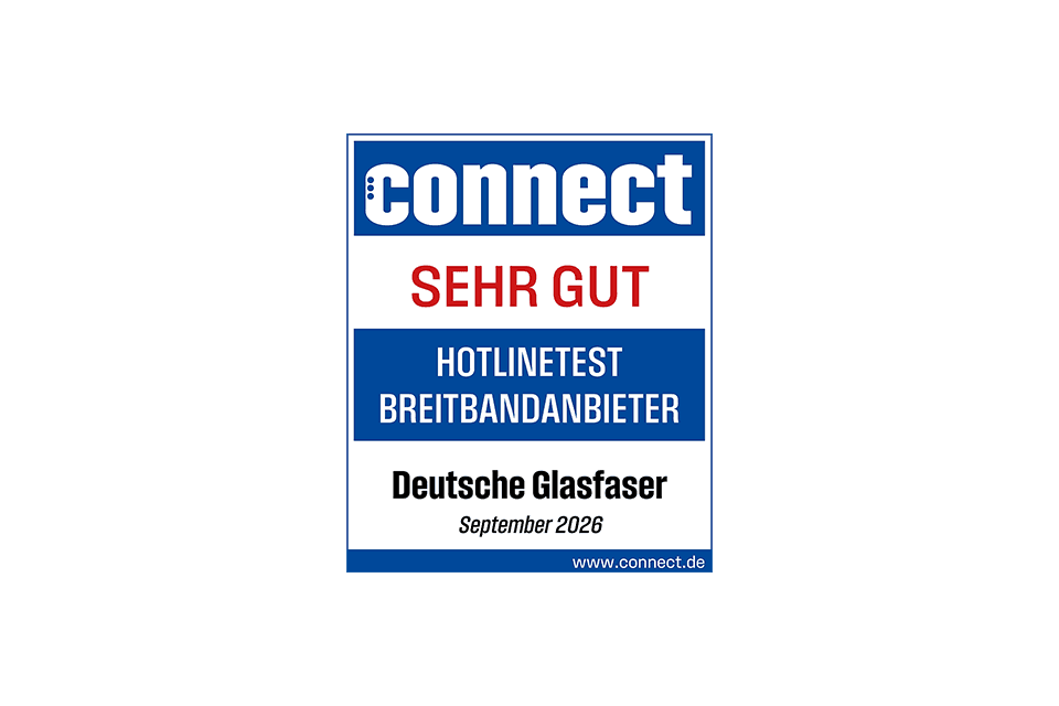 Connect Siegel Hotlinetest Breitbandanbieter Sehr gut September 2026 Deutsche Glasfaser