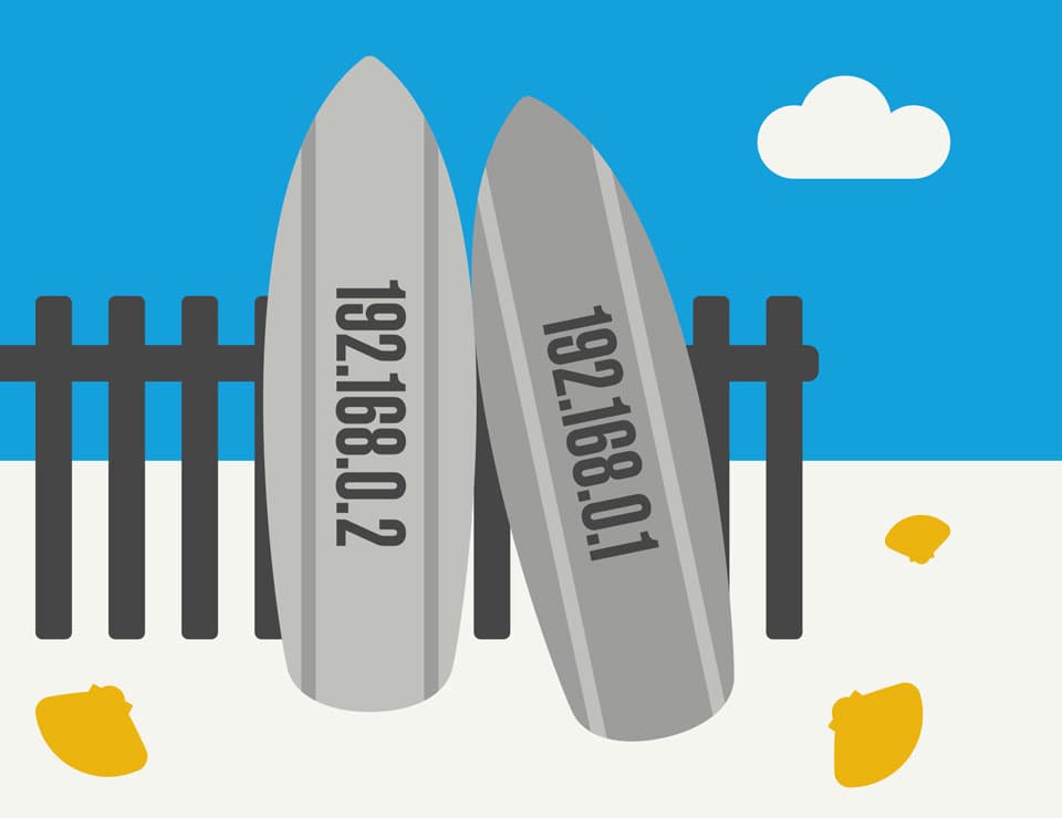 Illustration zu IP-Adresse. Zwei Surfboards im Sand