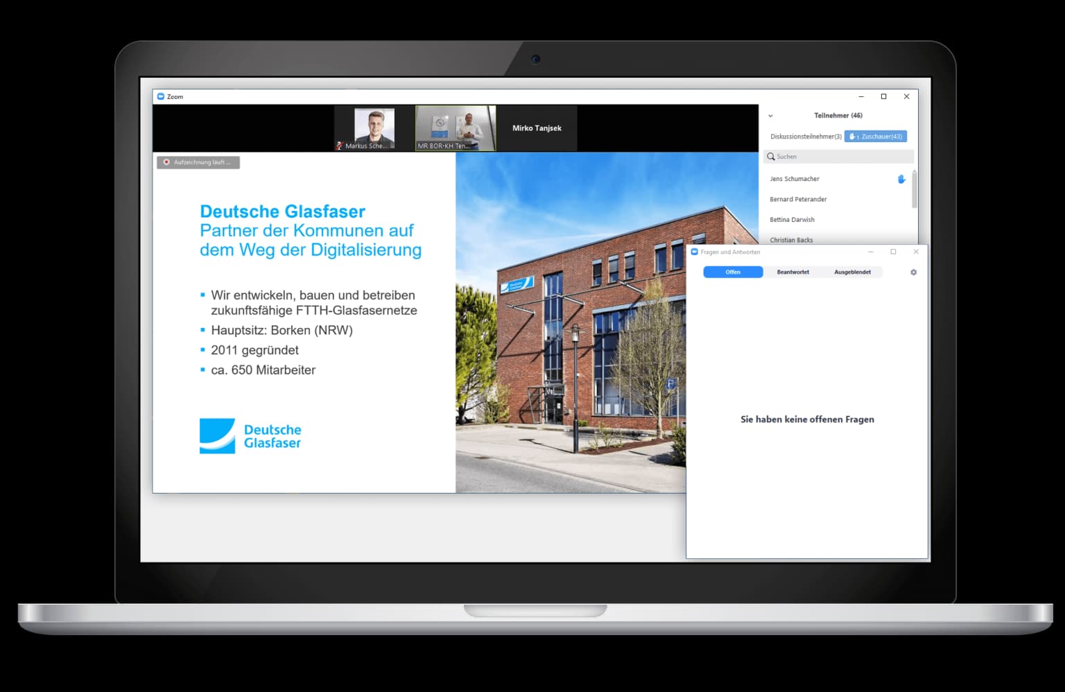 Zoom Meeting Deutsche Glasfaser Partner der Kommunen auf dem Weg zur Digitalisierung