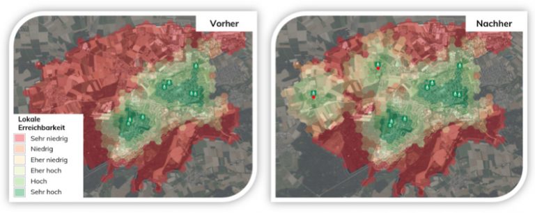 Zwei Kartendarstellungen zeigen verschieden eingefärbte Gebiete