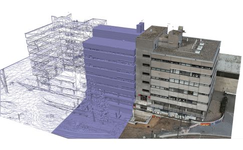 Entstehung der 3D-Grafik eines Hauses in drei Schritten.