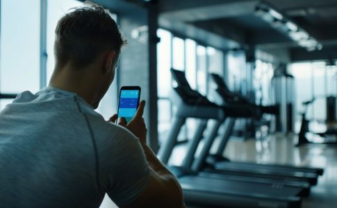 Mann im Fitnessstudio nutzt KI Trainingsplan