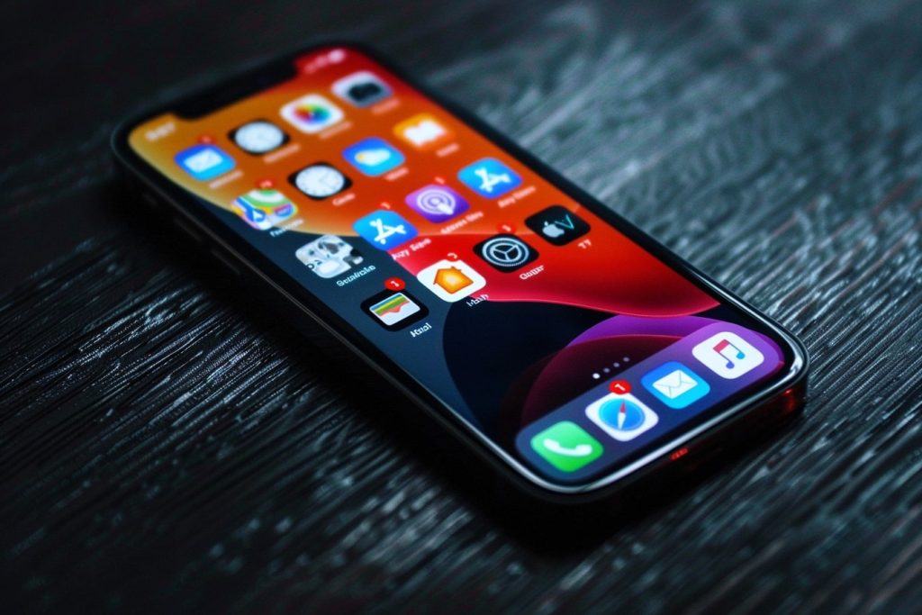 iPhone auf einem Tisch mit Startbildschirm